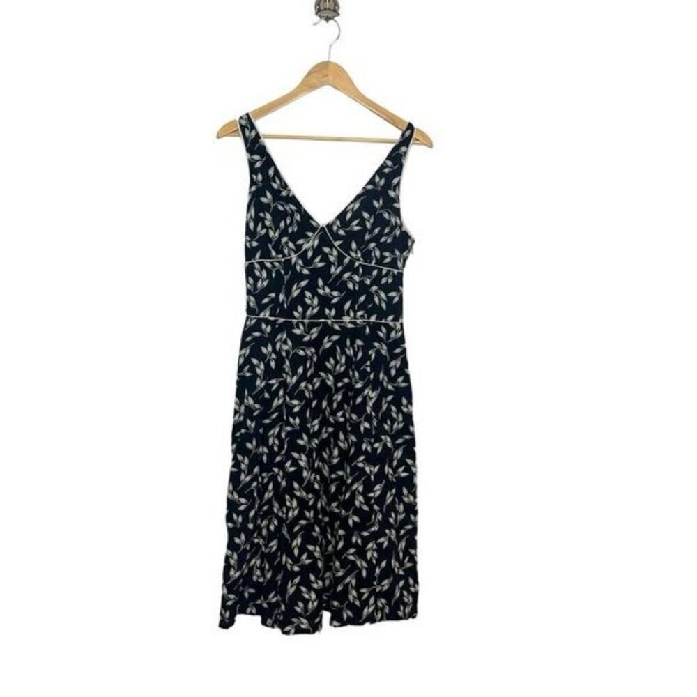 Gap Women's Cotton Silk V-Neck Sleeveless Midi Summer Dress Navy Neutral Size 8